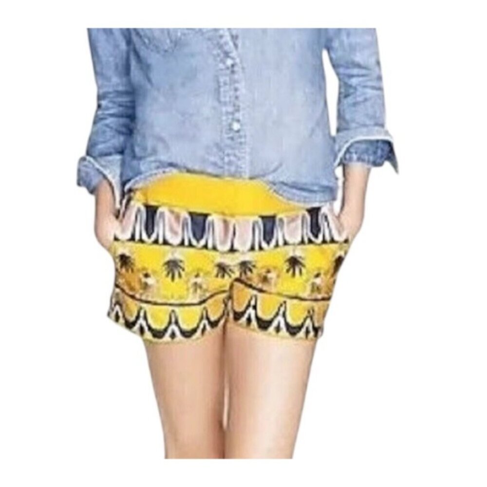 J Crew Stretch Yellow Scroll Print City Fit Preppy Boho Casual Shorts Size 4
